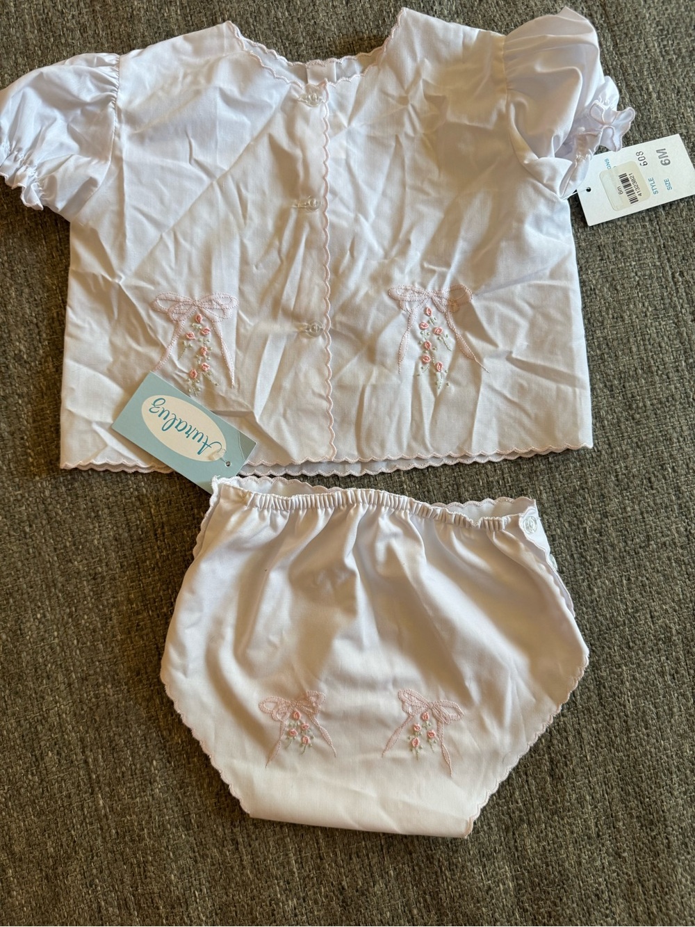 NWT Auraluz Baby Hand Embroidered White Diaper Cover Set 6M